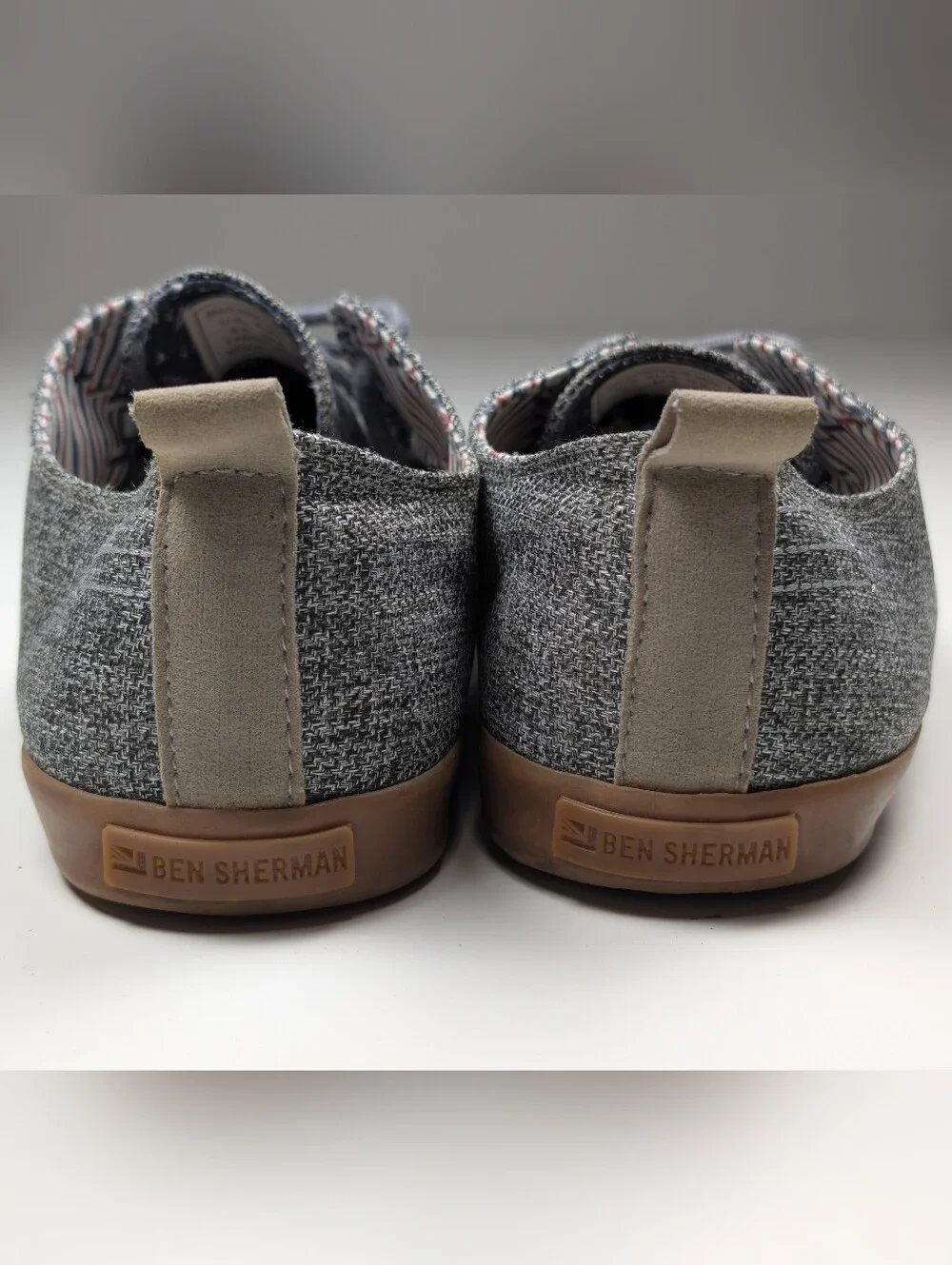 Ben Sherman Mens Grey Tweed Low Top Sneakers Gum Sole Derby Shoes Size 9.5